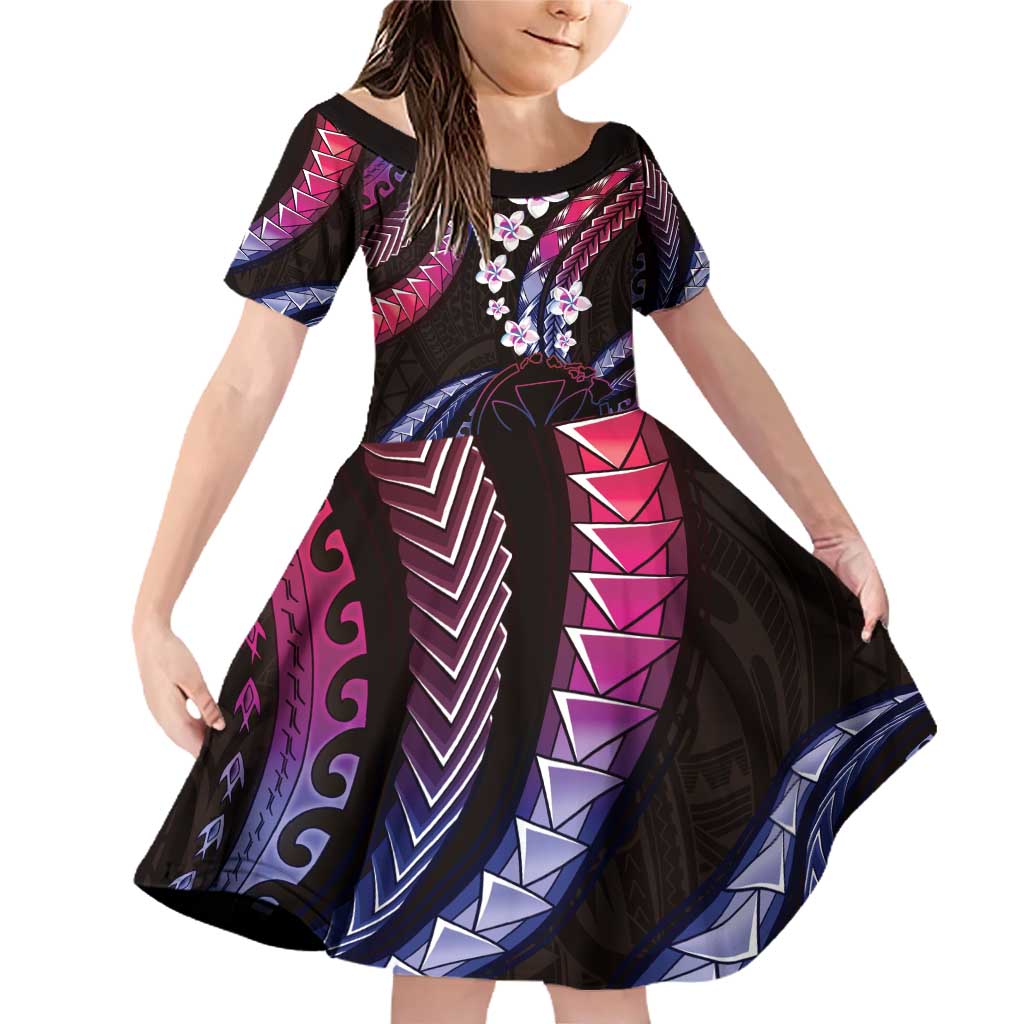 Hawaii Map Kanaka Maoli Family Matching Off Shoulder Short Dress and Hawaiian Shirt Fantastic Frangipani Sweet Dream