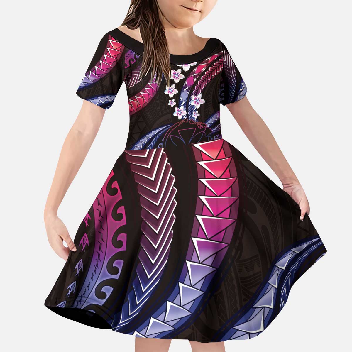Hawaii Map Kanaka Maoli Kid Short Sleeve Dress Fantastic Frangipani Sweet Dream