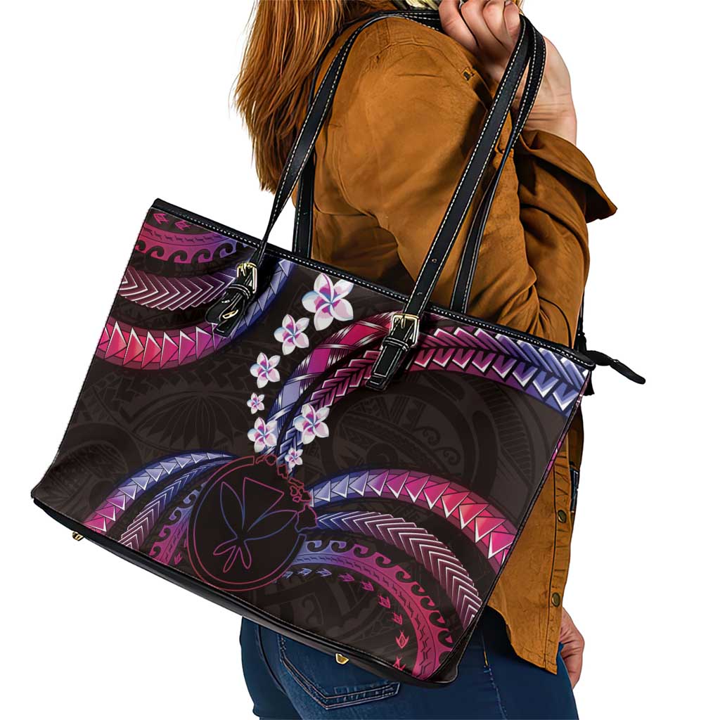 Hawaii Map Kanaka Maoli Leather Tote Bag Fantastic Frangipani Sweet Dream