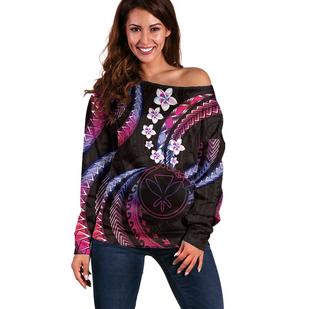 Hawaii Map Kanaka Maoli Off Shoulder Sweater Fantastic Frangipani Sweet Dream