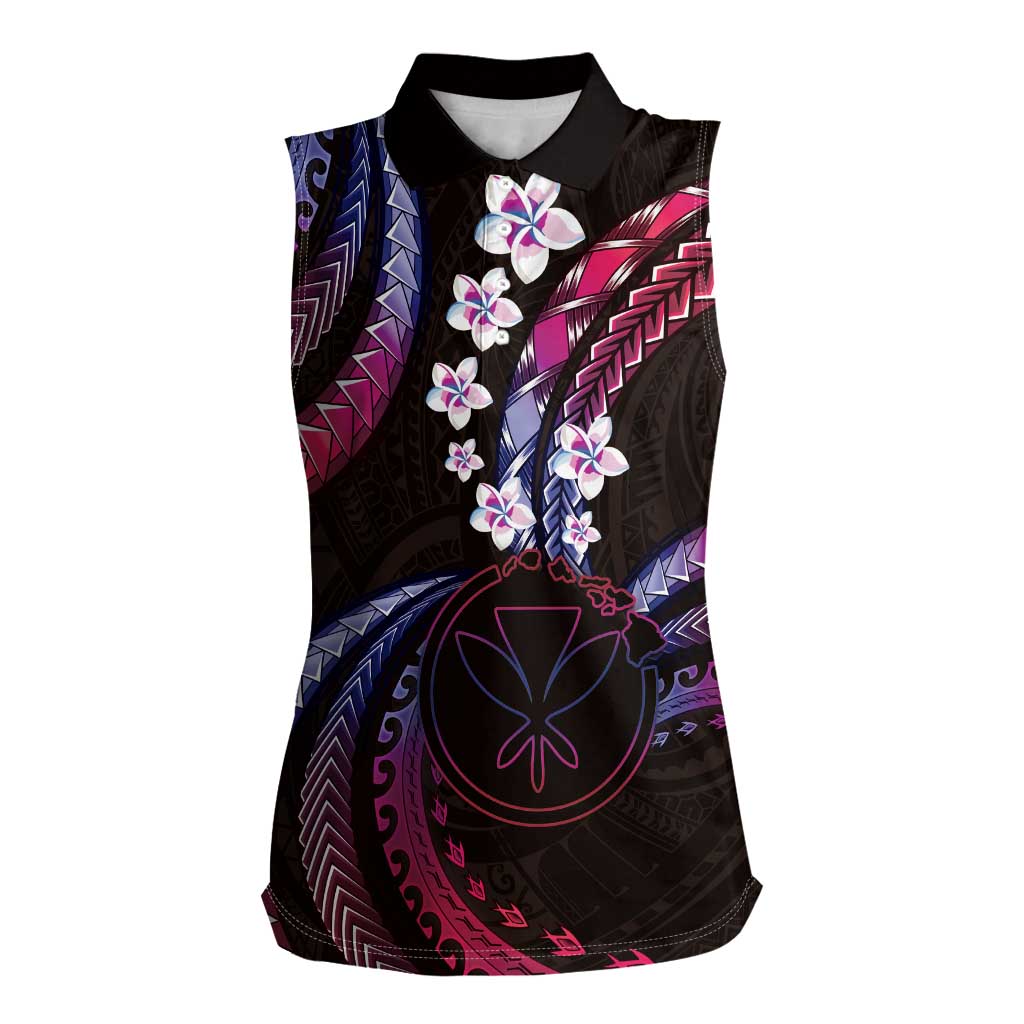 Hawaii Map Kanaka Maoli Women Sleeveless Polo Shirt Fantastic Frangipani Sweet Dream