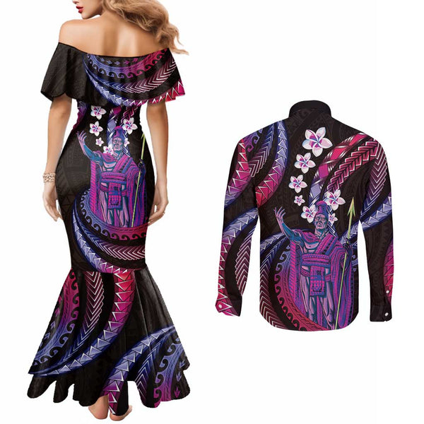 Polynesian Pride Couples Matching Mermaid Dress and Long Sleeve Button Shirts Tiare With Plumeria Mix Style LT7 main image 1