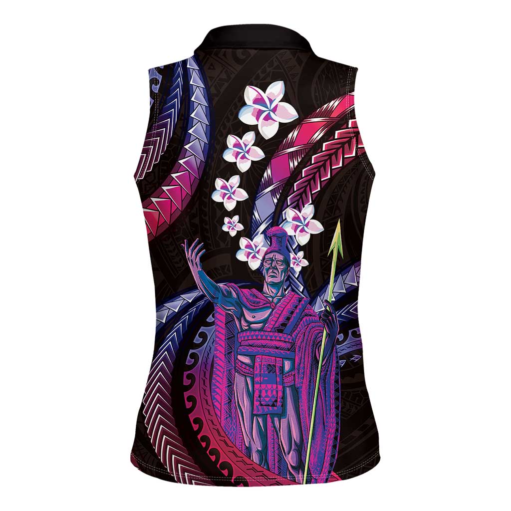 Hawaii King Kamehameha Women Sleeveless Polo Shirt Fantastic Plumeria Sweet Vibes