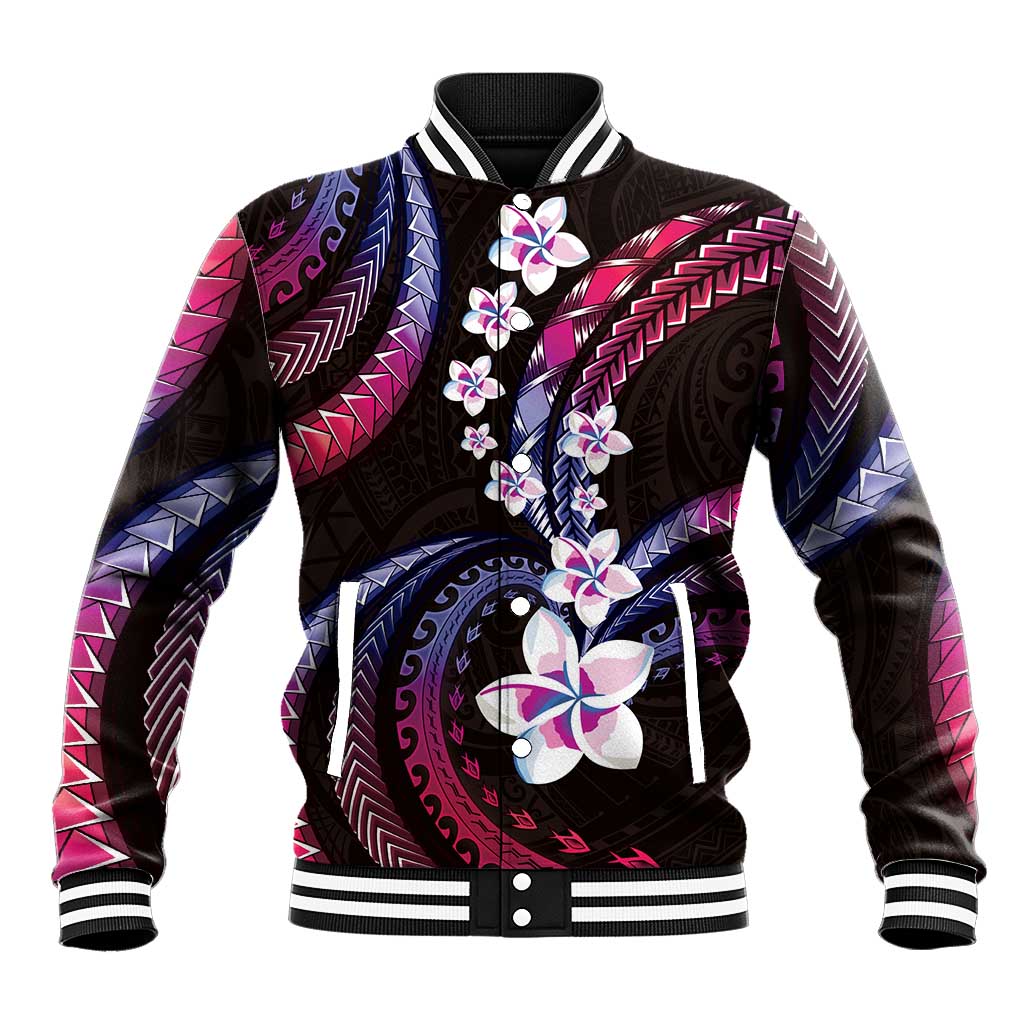 Hawaii Plumeria Baseball Jacket Sweet Gradient Polynesian Pattern