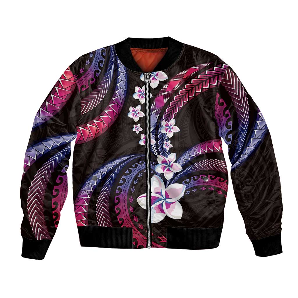Hawaii Plumeria Bomber Jacket Sweet Gradient Polynesian Pattern