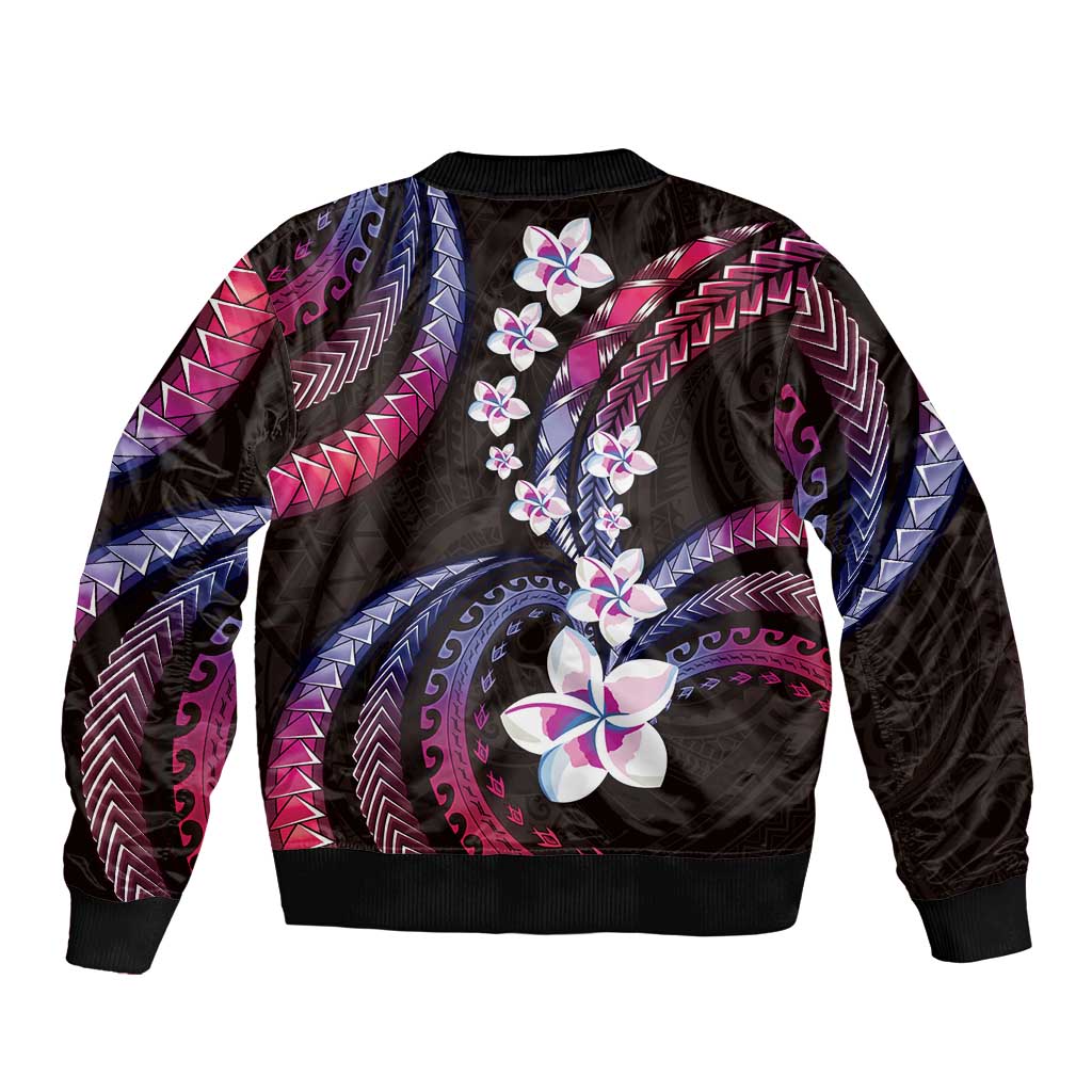 Hawaii Plumeria Bomber Jacket Sweet Gradient Polynesian Pattern