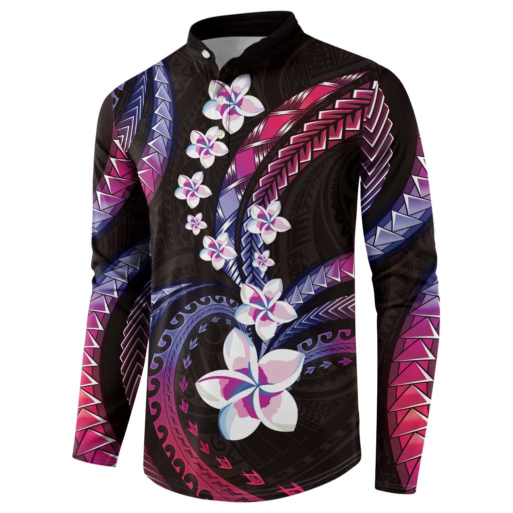 Hawaii Plumeria Button Sweatshirt Sweet Gradient Polynesian Pattern