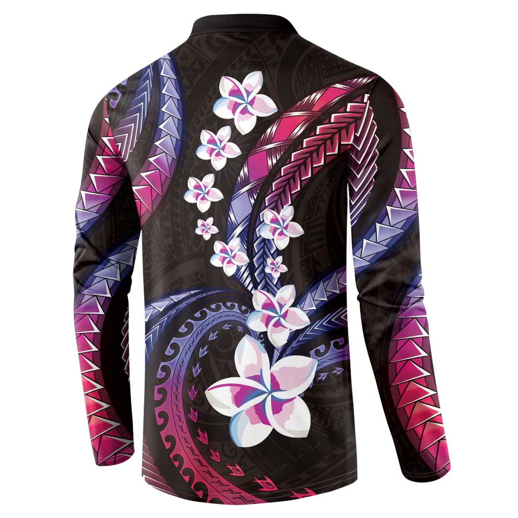 Hawaii Plumeria Button Sweatshirt Sweet Gradient Polynesian Pattern
