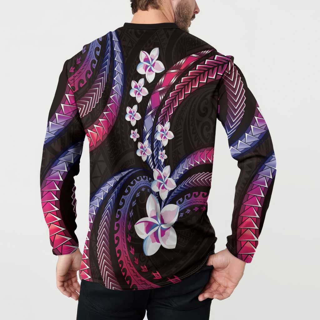 Hawaii Plumeria Button Sweatshirt Sweet Gradient Polynesian Pattern