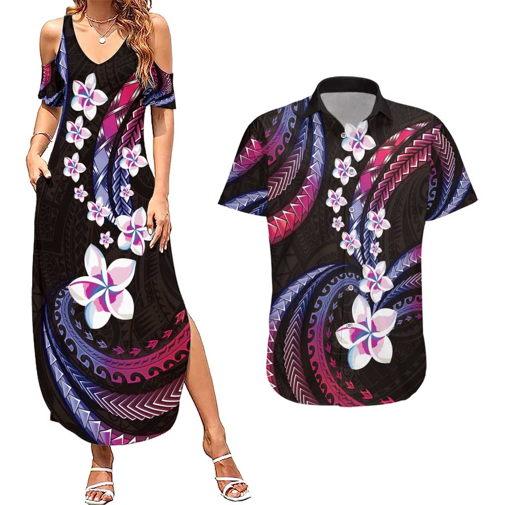 Hawaii Plumeria Couples Matching Summer Maxi Dress and Hawaiian Shirt Sweet Gradient Polynesian Pattern