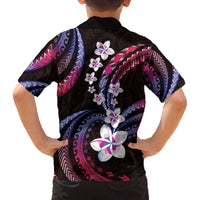 Hawaii Plumeria Family Matching Off The Shoulder Long Sleeve Dress and Hawaiian Shirt Sweet Gradient Polynesian Pattern
