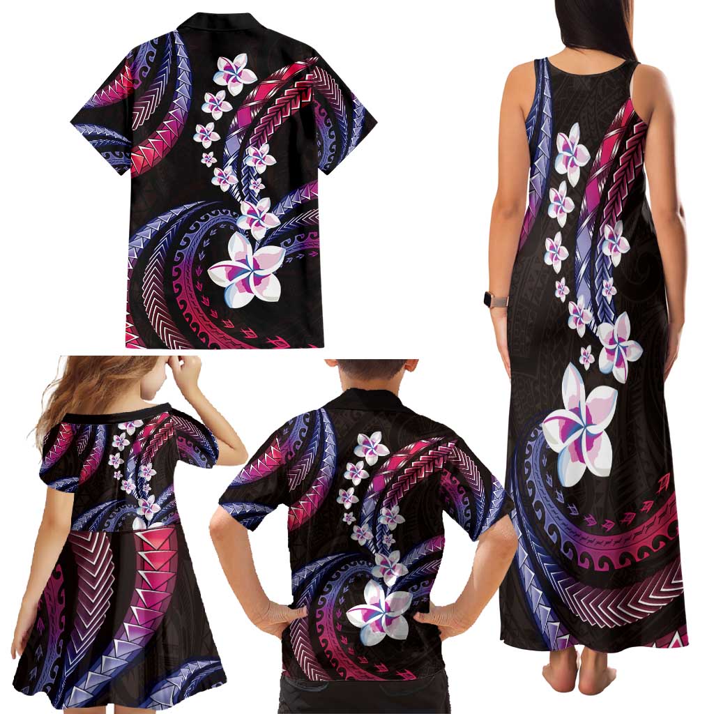 Hawaii Plumeria Family Matching Tank Maxi Dress and Hawaiian Shirt Sweet Gradient Polynesian Pattern