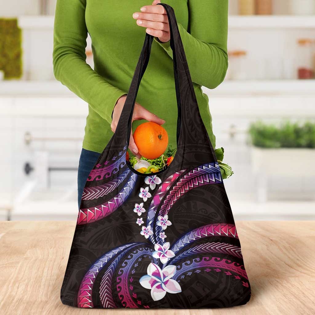 Hawaii Plumeria Grocery Bag Sweet Gradient Polynesian Pattern