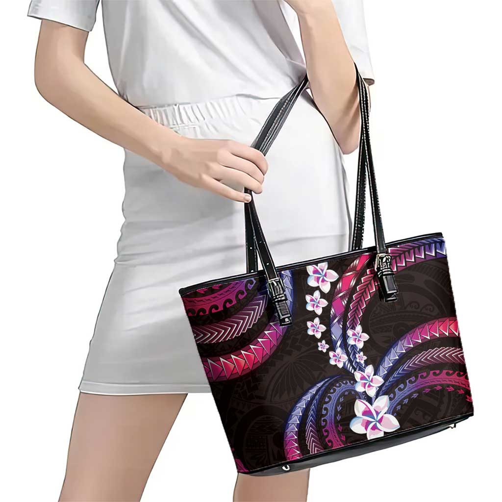 Hawaii Plumeria Leather Tote Bag Sweet Gradient Polynesian Pattern