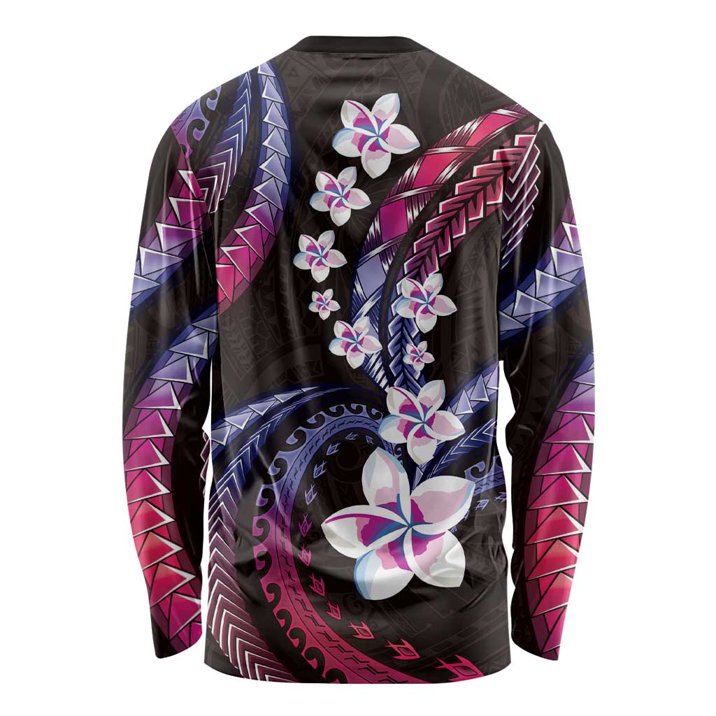Hawaii Plumeria Long Sleeve Shirt Sweet Gradient Polynesian Pattern