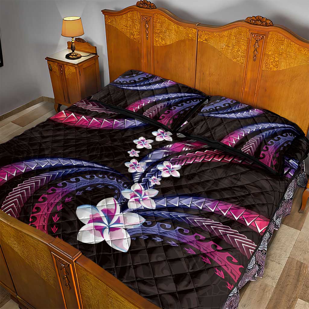 Hawaii Plumeria Quilt Bed Set Sweet Gradient Polynesian Pattern