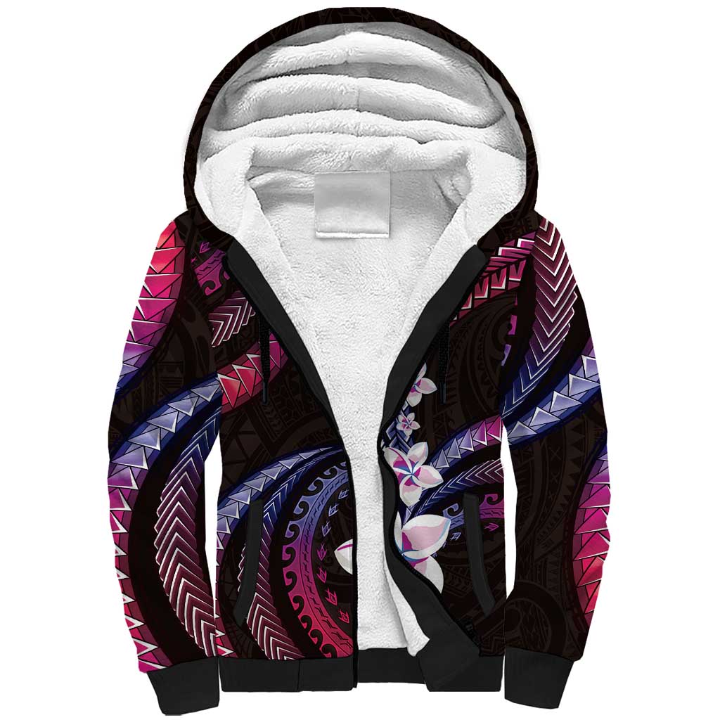 Hawaii Plumeria Sherpa Hoodie Sweet Gradient Polynesian Pattern