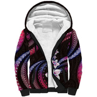 Hawaii Plumeria Sherpa Hoodie Sweet Gradient Polynesian Pattern