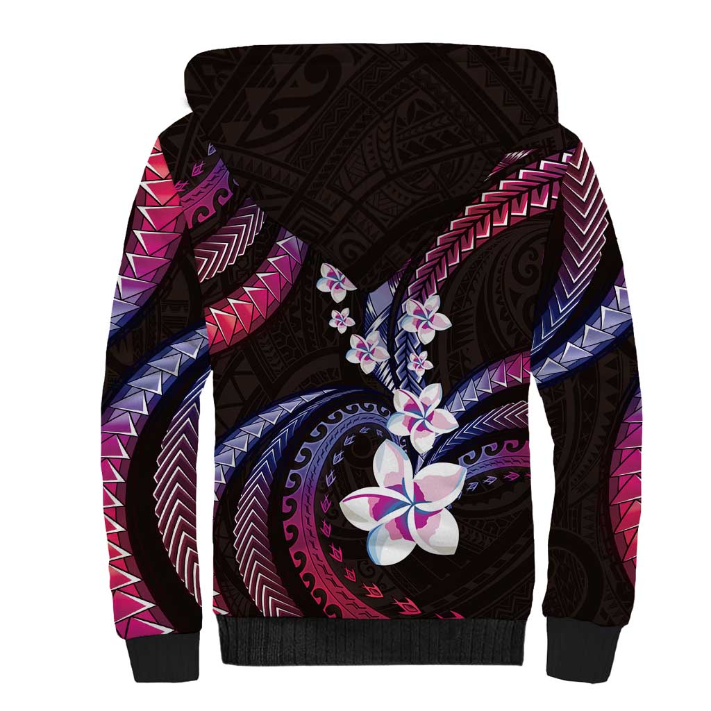 Hawaii Plumeria Sherpa Hoodie Sweet Gradient Polynesian Pattern