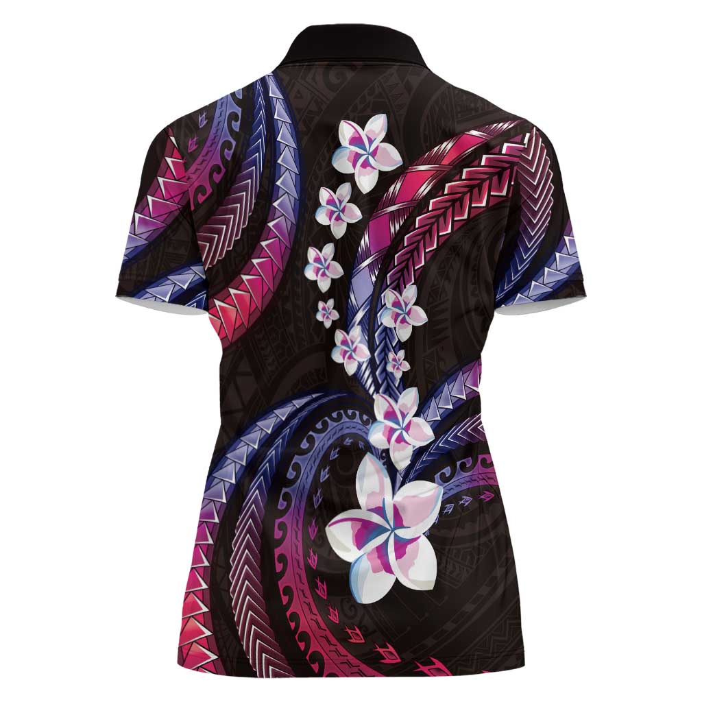 Hawaii Plumeria Women Polo Shirt Sweet Gradient Polynesian Pattern