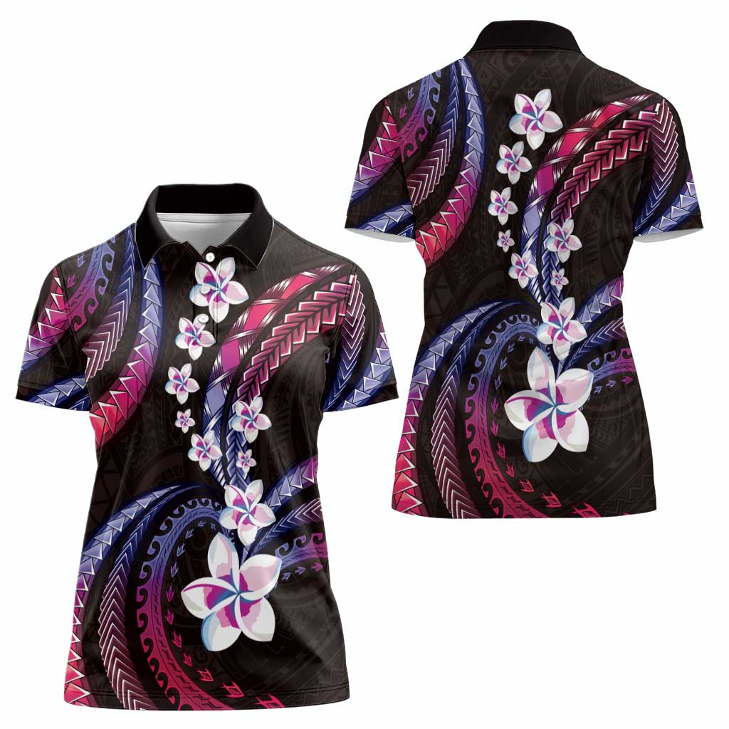 Hawaii Plumeria Women Polo Shirt Sweet Gradient Polynesian Pattern