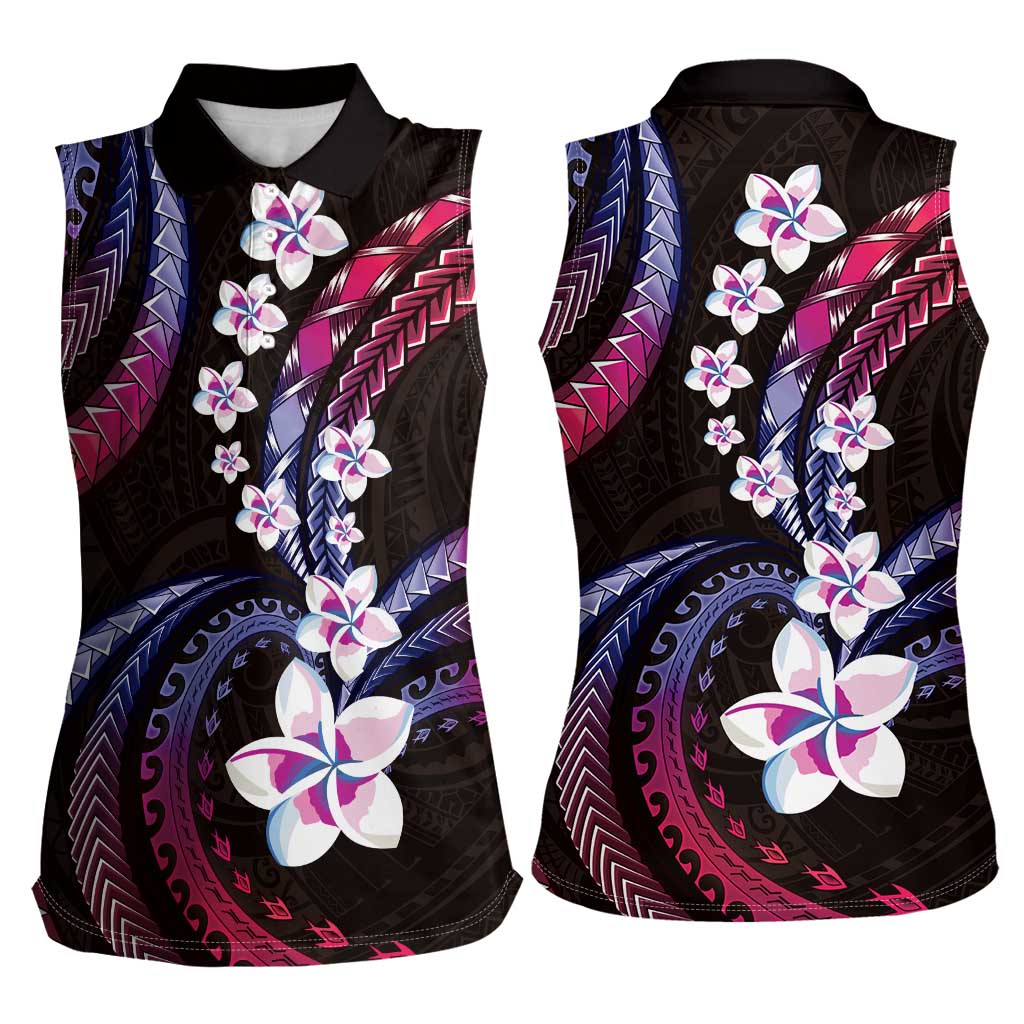 Hawaii Plumeria Women Sleeveless Polo Shirt Sweet Gradient Polynesian Pattern