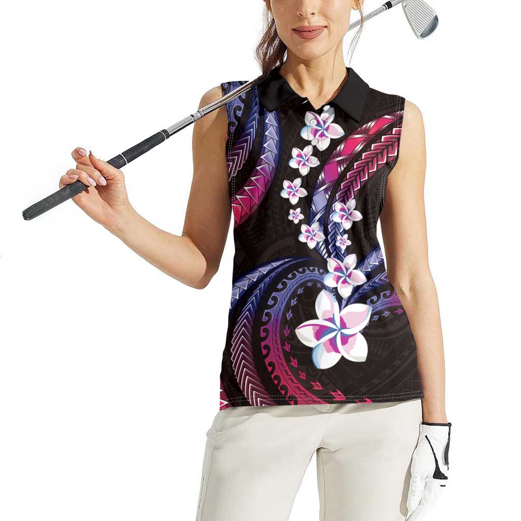 Hawaii Plumeria Women Sleeveless Polo Shirt Sweet Gradient Polynesian Pattern