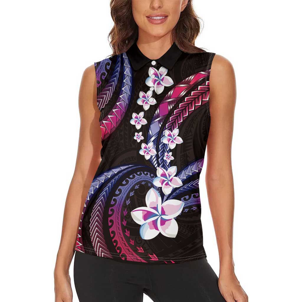 Hawaii Plumeria Women Sleeveless Polo Shirt Sweet Gradient Polynesian Pattern