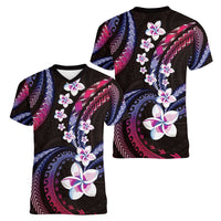 Hawaii Plumeria Women V-Neck T-Shirt Sweet Gradient Polynesian Pattern