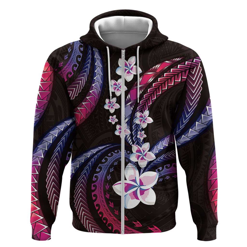 Hawaii Plumeria Zip Hoodie Sweet Gradient Polynesian Pattern