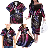 Hawaii Shaka Sign Family Matching Off The Shoulder Long Sleeve Dress and Hawaiian Shirt Fantastic Frangipani Sweet Vibes