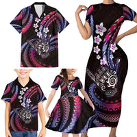 Hawaii Shaka Sign Family Matching Short Sleeve Bodycon Dress and Hawaiian Shirt Fantastic Frangipani Sweet Vibes