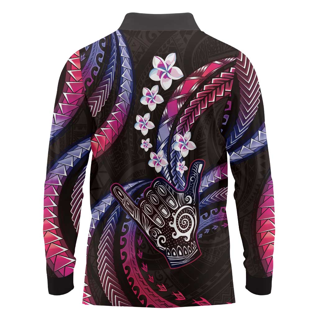 Hawaii Shaka Sign Long Sleeve Polo Shirt Fantastic Frangipani Sweet Vibes