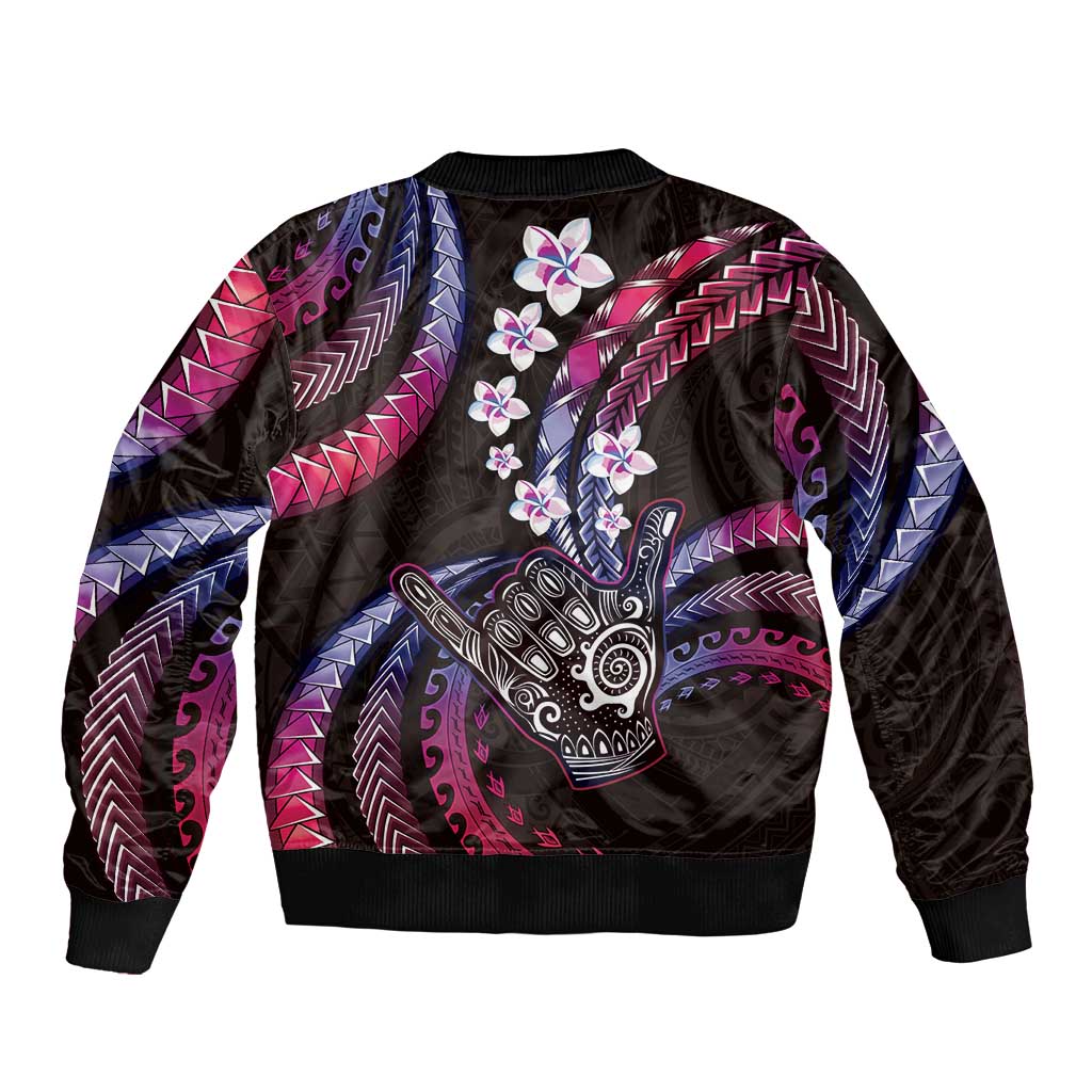 Hawaii Shaka Sign Sleeve Zip Bomber Jacket Fantastic Frangipani Sweet Vibes