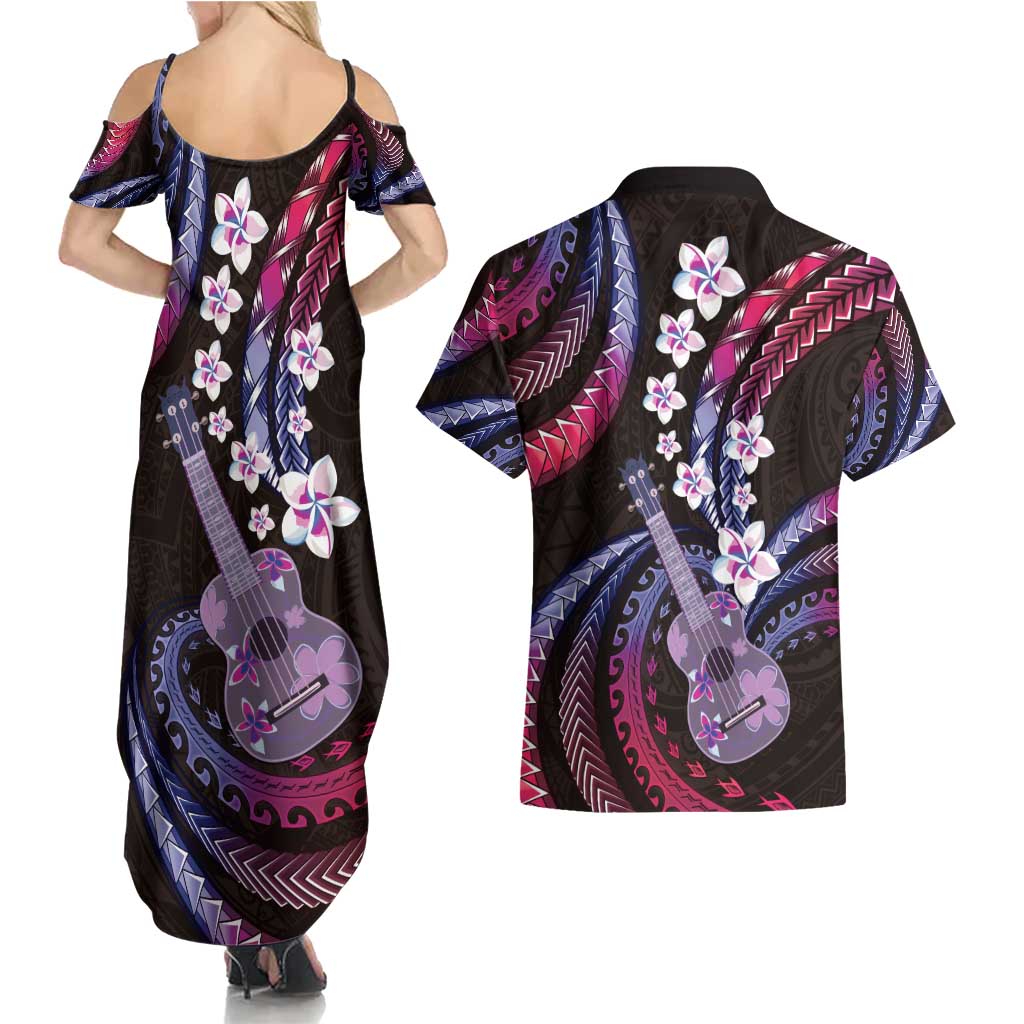 Hawaiian Ukulele Couples Matching Summer Maxi Dress and Hawaiian Shirt Sweet Dream Fantastic Plumeria
