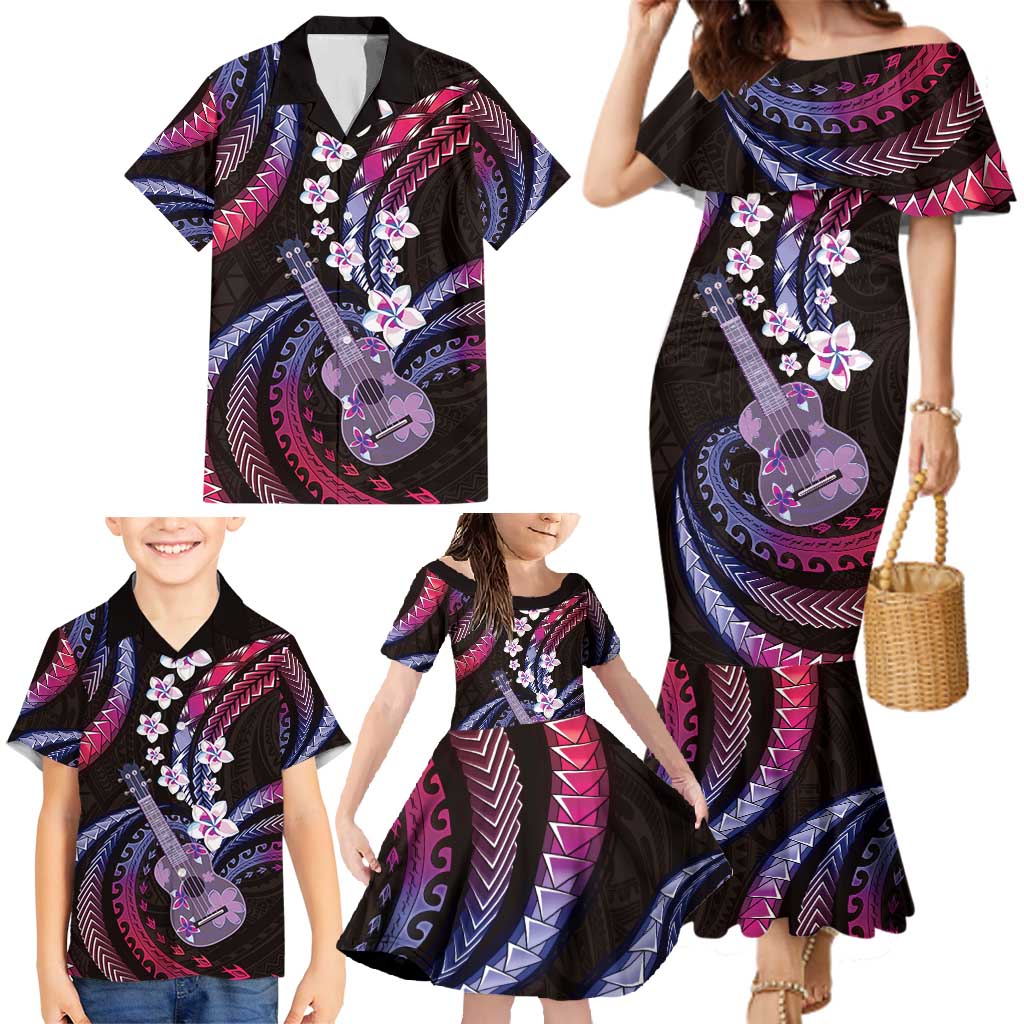 Hawaiian Ukulele Family Matching Mermaid Dress and Hawaiian Shirt Sweet Dream Fantastic Plumeria