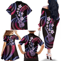 Hawaiian Ukulele Family Matching Off The Shoulder Long Sleeve Dress and Hawaiian Shirt Sweet Dream Fantastic Plumeria