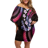 Hawaiian Ukulele Family Matching Off Shoulder Short Dress and Hawaiian Shirt Sweet Dream Fantastic Plumeria