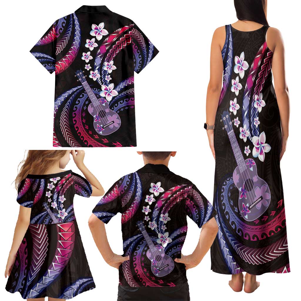 Hawaiian Ukulele Family Matching Tank Maxi Dress and Hawaiian Shirt Sweet Dream Fantastic Plumeria