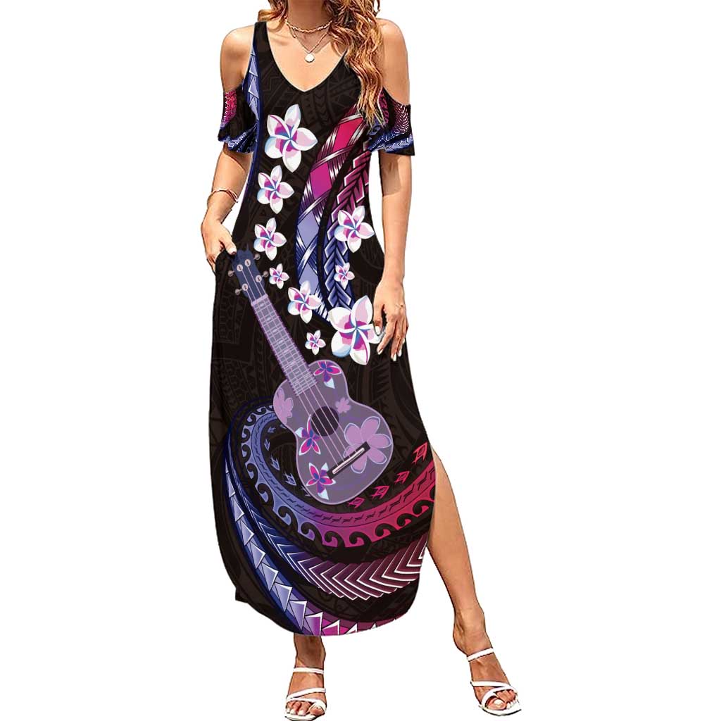 Hawaiian Ukulele Summer Maxi Dress Sweet Dream Fantastic Plumeria