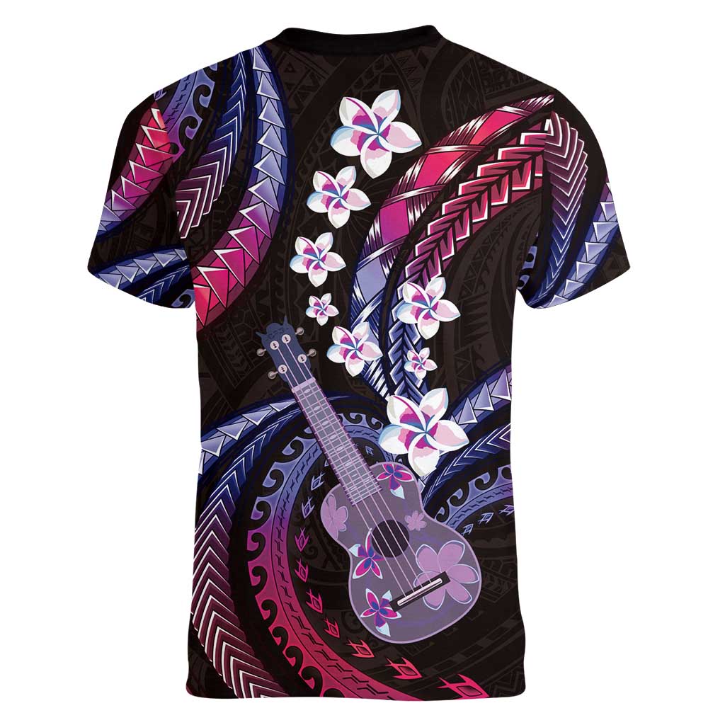 Hawaiian Ukulele Women V-Neck T-Shirt Sweet Dream Fantastic Plumeria