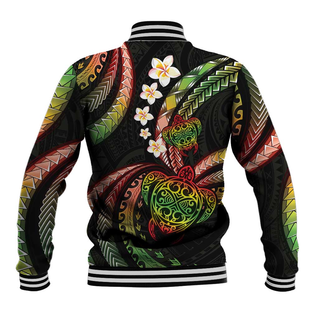 Hawaii Turtles Plumeria Baseball Jacket Reggae Polynesian Pattern