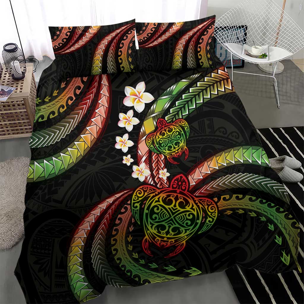 Hawaii Turtles Plumeria Bedding Set Reggae Polynesian Pattern