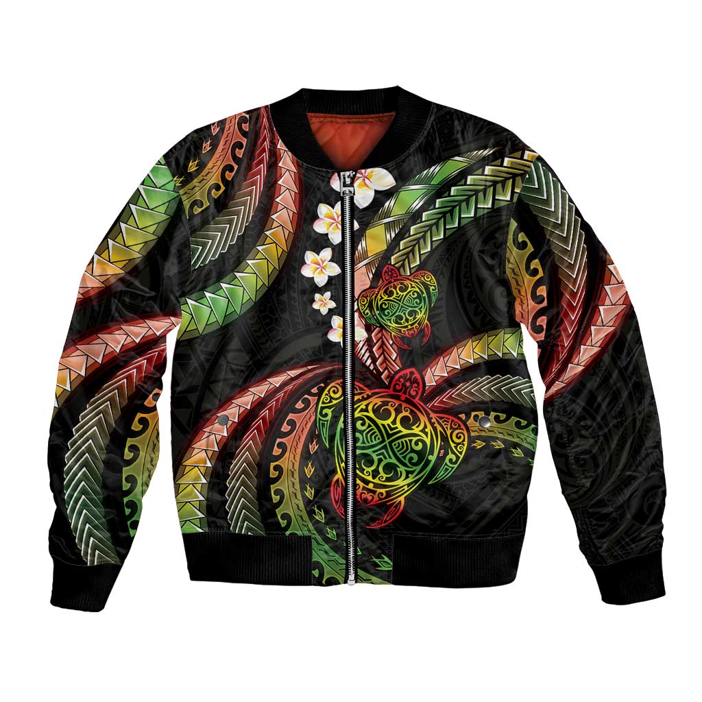 Hawaii Turtles Plumeria Bomber Jacket Reggae Polynesian Pattern LT01 Unisex Reggae - Polynesian Pride