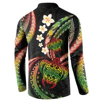 Hawaii Turtles Plumeria Button Sweatshirt Reggae Polynesian Pattern