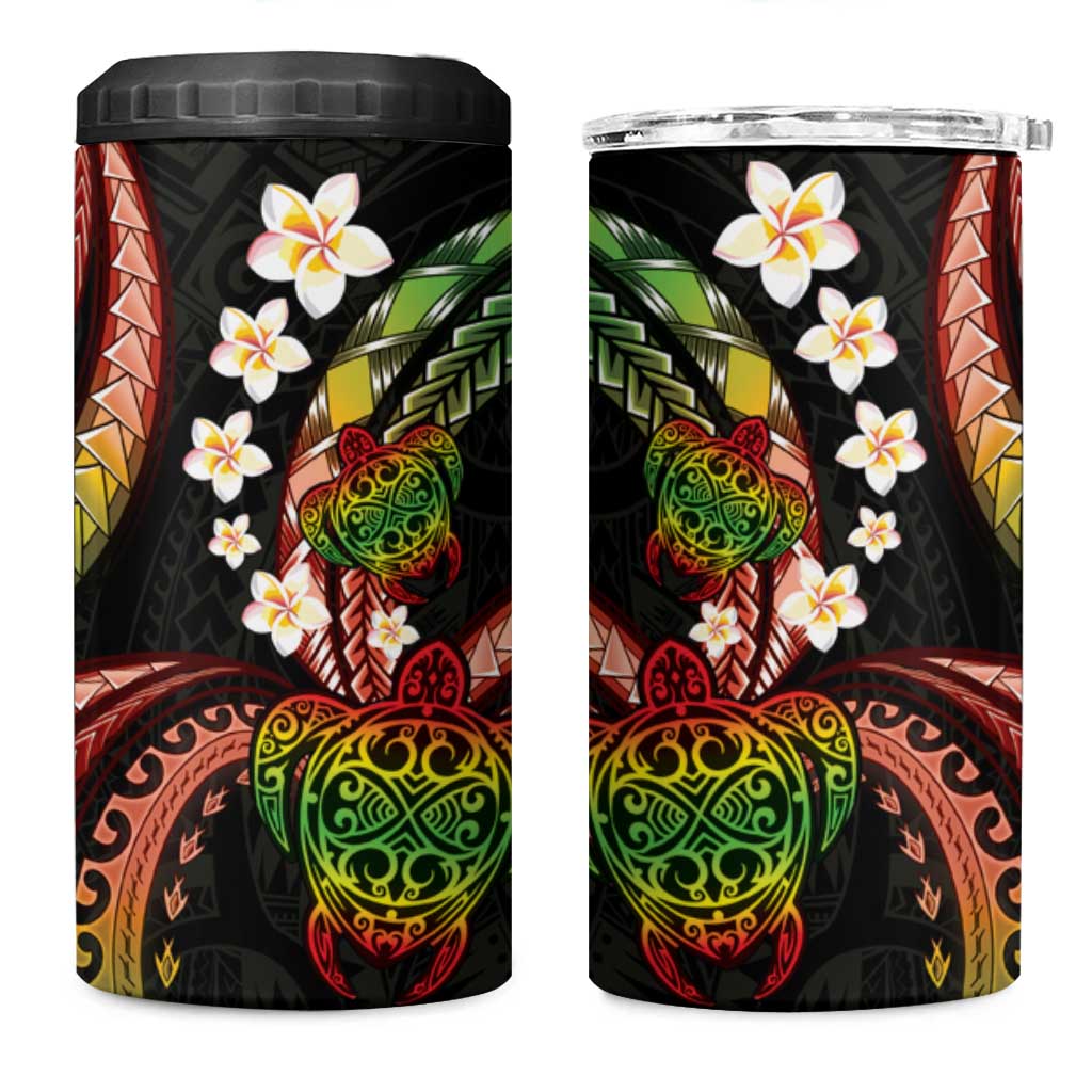 Hawaii Turtles Plumeria 4 in 1 Can Cooler Tumbler Reggae Polynesian Pattern