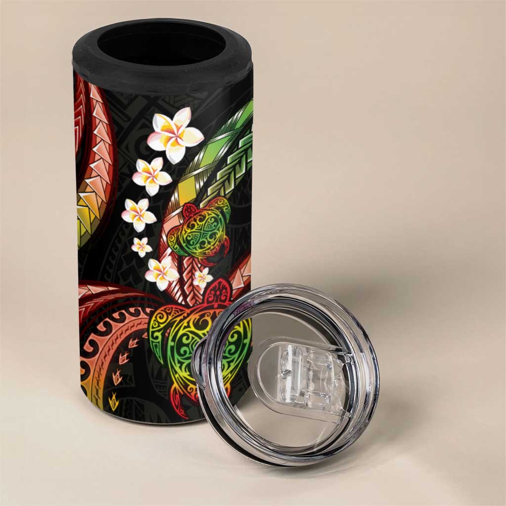 Hawaii Turtles Plumeria 4 in 1 Can Cooler Tumbler Reggae Polynesian Pattern