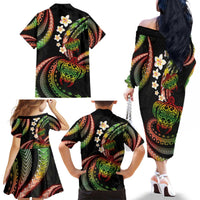 Hawaii Turtles Plumeria Family Matching Off The Shoulder Long Sleeve Dress and Hawaiian Shirt Reggae Polynesian Pattern