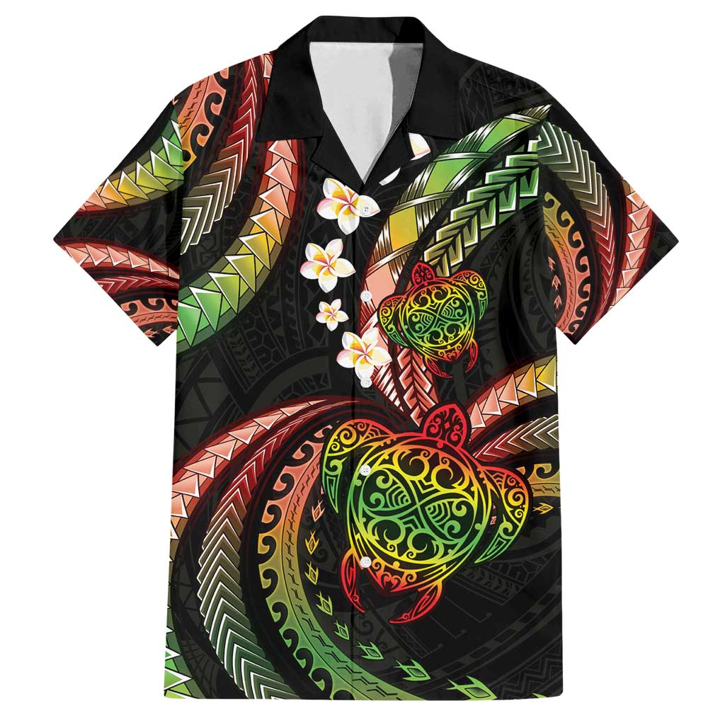 Hawaii Turtles Plumeria Family Matching Off Shoulder Short Dress and Hawaiian Shirt Reggae Polynesian Pattern