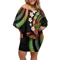 Hawaii Turtles Plumeria Family Matching Off Shoulder Short Dress and Hawaiian Shirt Reggae Polynesian Pattern